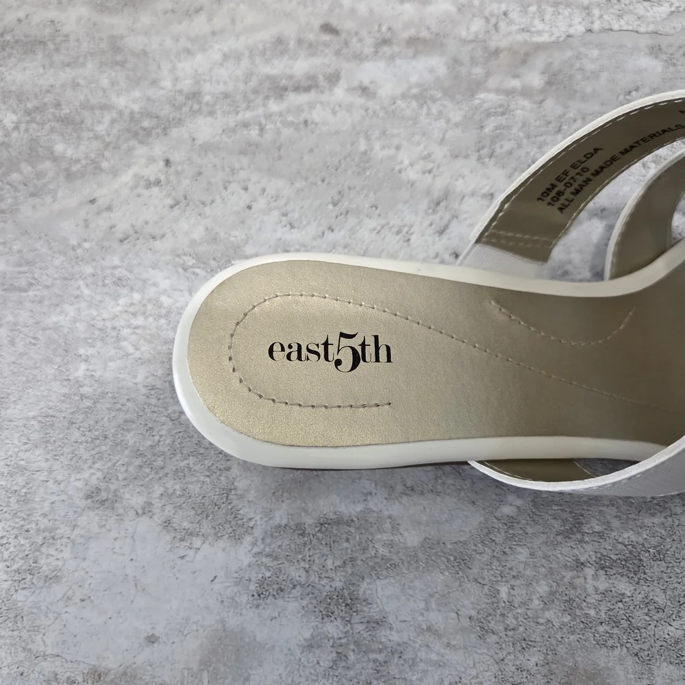 East 5th Cream Triple-Strap Low Block Heel Slide Sandals